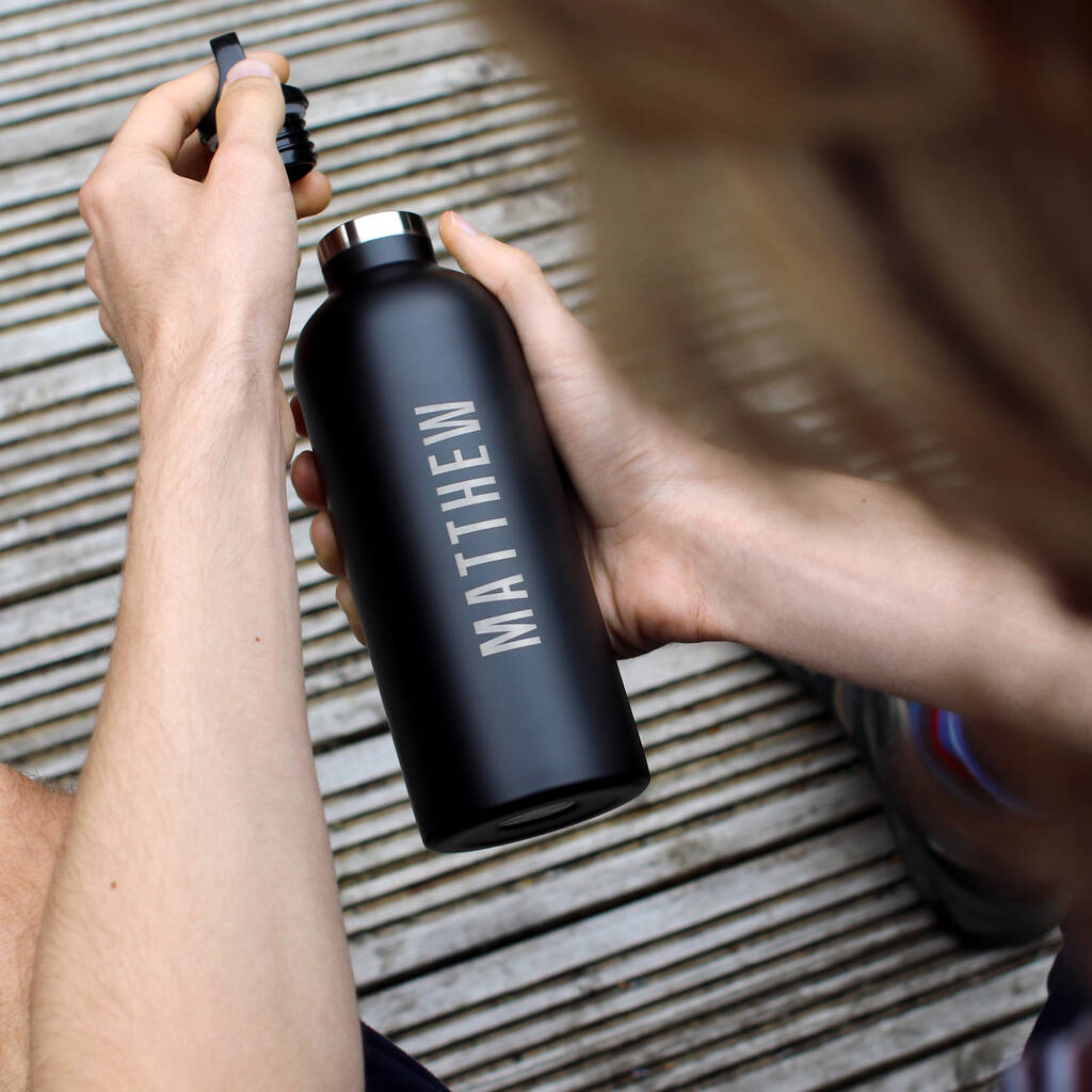 Personalised Ride Reusable Black Water Bottle By The British Belt