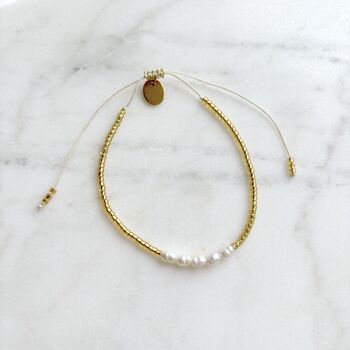 Dainty Gold Beaded Pearl Bracelet, 3 of 3