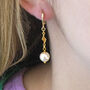 Pearl Drop Earrings With Lightning Bolt Detail, thumbnail 2 of 8