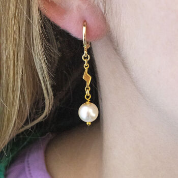 Pearl Drop Earrings With Lightning Bolt Detail, 2 of 8