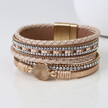 Rose Gold Mix Multistrand Bracelet With Druzy Crystal, 2 of 6
