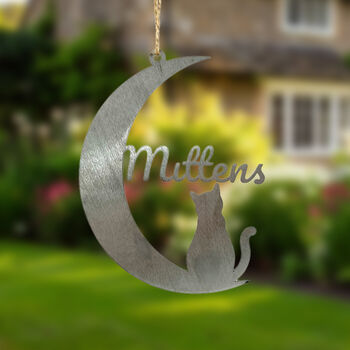 Cat Personalised Silhouette Steel Moon Crescent, 6 of 8