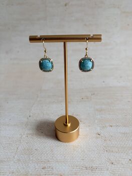 Aqua Blue Stone Square Dangle Earrings, 3 of 4