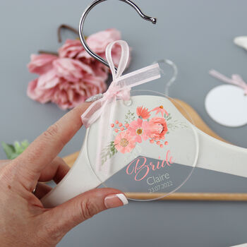 Personalised Clear Wedding Hanger Tag Peach And Pink, 2 of 5