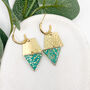 Aqua Gold Flake Triangular Drop Statement Earrings, thumbnail 4 of 10