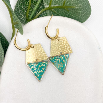 Aqua Gold Flake Triangular Drop Statement Earrings, 4 of 10