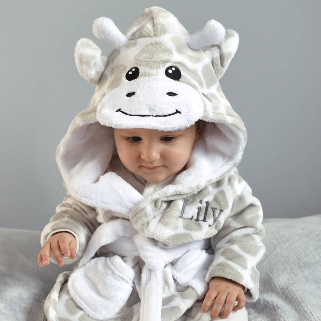 Personalised Soft Baby Giraffe Dressing Gown, 1 of 6