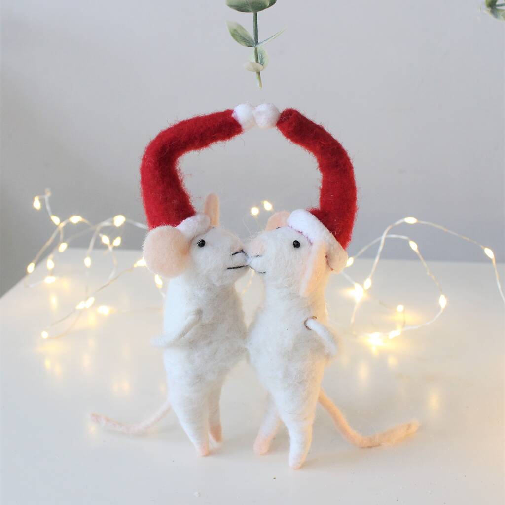 Pair Of Kissing Mice Christmas Decorations, 1 of 3