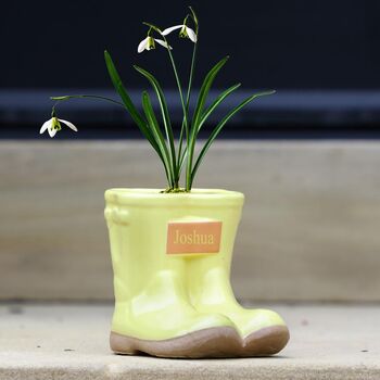 Set Of Two Personalised Yellow Welly Boots Planters, 4 of 10