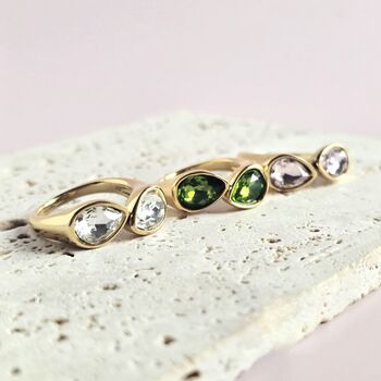14ct Gold Plated Double Gemstone Ring, 7 of 9