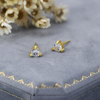 Sterling Silver Trillion Cut Cz Stud Earrings, 4 of 12