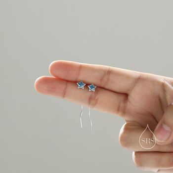 Aquamarine Blue Star Bezel Cz Crystal Threader Earrings, 6 of 10