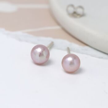 Sterling Silver Pink Freshwater Pearl Stud Earrings, 4 of 10