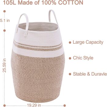 105 L Brown Cotton Rope Woven Storage Basket, 5 of 6