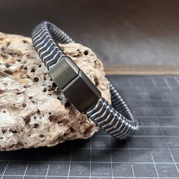 Woven Leather And Stainless Steel Bracelet For Men, 8 of 9