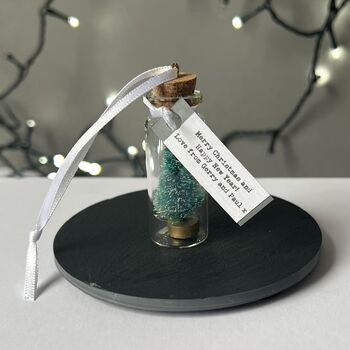 Tiny Christmas Tree In A Bottle Personalised Bauble, 6 of 12