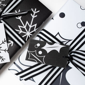 Luxury Black And White Holly, Christmas Wrapping Paper, 2 of 4
