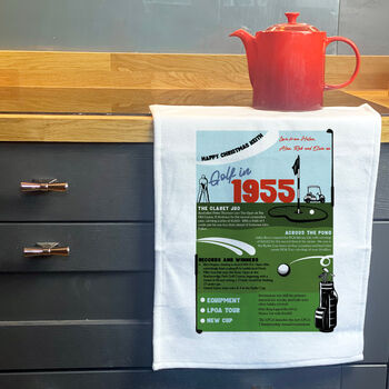 Birthday Gift For Golfer Personalised Birth Year Tea Towel, 3 of 5