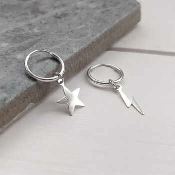 Bolt And Star Mismatched Hoop Earrings, 3 of 7