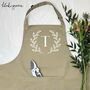 Olive Leaf Gardening Apron Personalised With Initial, thumbnail 5 of 5
