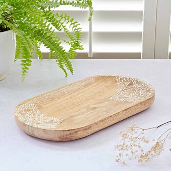 Floral Mango Wood Decorative Tray, 5 of 6