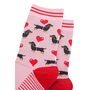 Women's Sausage Dog Love Heart Balloon Bamboo Socks Pink, thumbnail 5 of 5