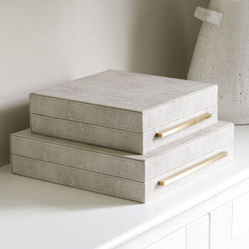 Large Faux Shagreen Ivory Lidded Storage Box, 6 of 7