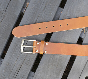 Premium Handmade Light Tan English Leather Mens Belt, 5 of 5