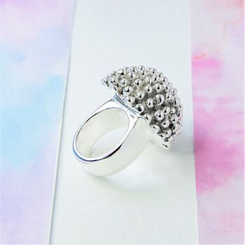 Chunky Sterling Silver Abstract Mushroom Ball Ring, 6 of 10