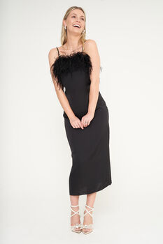 Luxury Silky Black Feather Slip Dress, 5 of 6