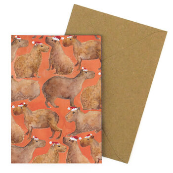 Chill Of Christmas Capybaras Print Greetings Card, 4 of 7