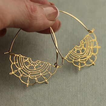 Gold Lace Filigree Hoop Earrings, 2 of 8