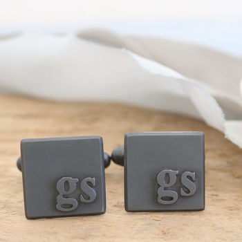 Monogram Cufflinks. Black Initial Cufflinks, 4 of 12