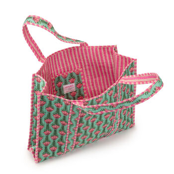 Serendipity Cotton Quilted Tote Bag Lt. Green Lotus, 2 of 4