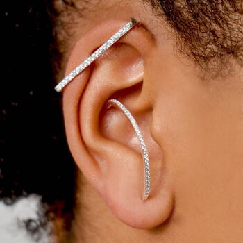 White Topaz Illusion Hoop Silver Ear Cuff Earrings, 2 of 5