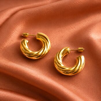 Bold Twisted Gold Hoop Earrings, 2 of 5