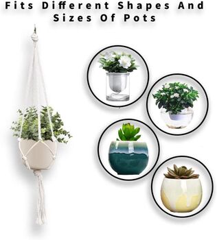 Six Pack White Macrame Cotton Rope Plant Holders Hanger, 3 of 7
