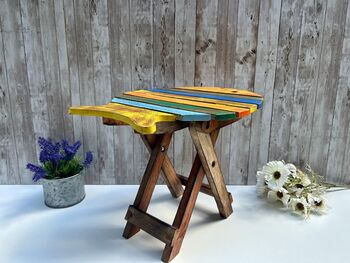 Handcrafted Multicoloured Wooden Fish Mini Stool Table, 2 of 12