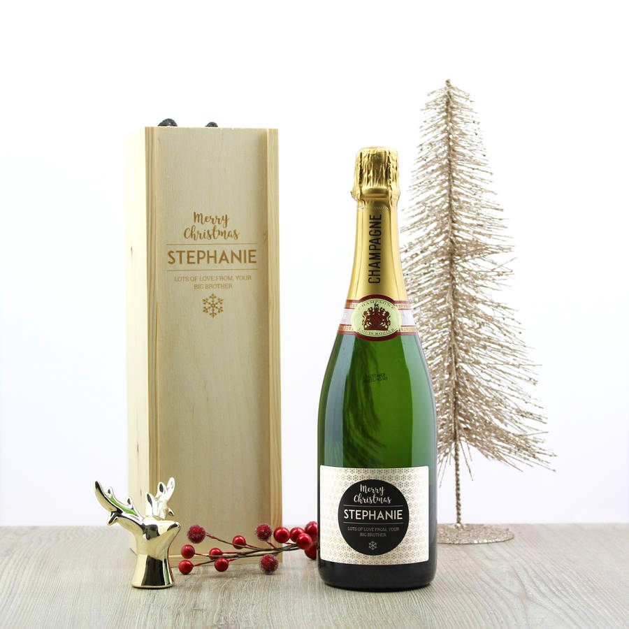 Christmas Personalised Champagne And Wooden Gift Box