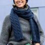 Navy Cable Knit Winter Scarf, thumbnail 1 of 5