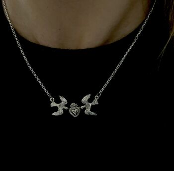 Swallows And Heart Silver Necklace, 4 of 6