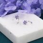 Sterling Silver Amethyst Purple Flower Huggie Hoop Earrings, thumbnail 8 of 12