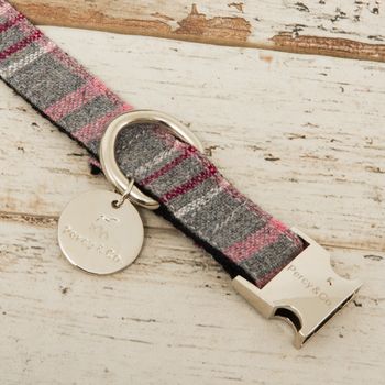The Winchester Grey Pink Checked Dog Bow Tie Lead Set, 5 of 7