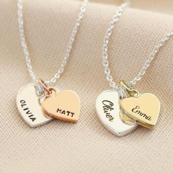Personalised Solid Gold Double Heart Charm Necklace, 2 of 11