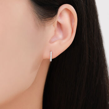 Cz Pave Square Huggie Hoop In Sterling Silver, 3 of 12