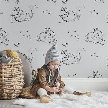 Little Bunny Wallpaper In Soft Grey, 2 of 3