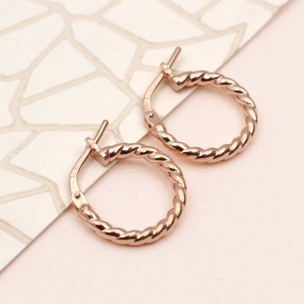 18ct Rose Gold Twisted Huggie Earrings By Hurleyburley