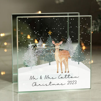Personalised Christmas Deer Glass Tea Light Candle Holder, 3 of 5