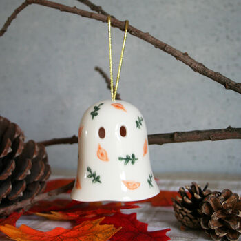 Ceramic Halloween Hanging Ghost Decoration With Autumn Leaves, 4 of 6