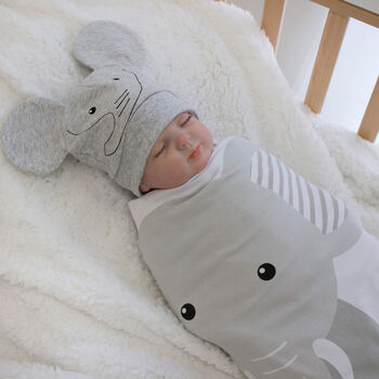 Elephant Stretchie Swaddle And Beanie Set, 2 of 4